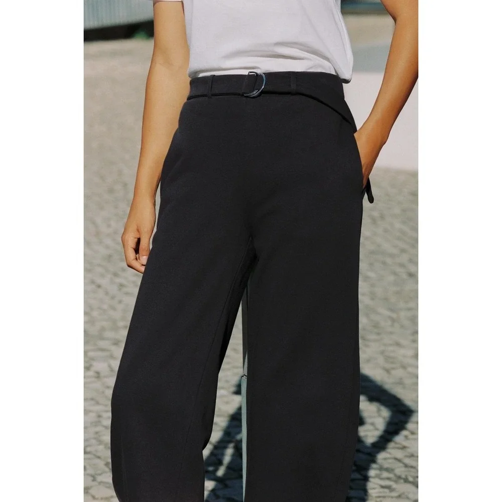ZARA Barrel Leg Belted Sweatpant Trouser Washed Black/Grey‎ Size S Casual Lounge